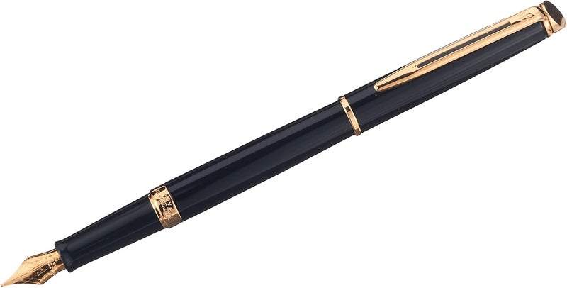Waterman Hemisphere Fountain Pen - Gloss Black with 23K Gold Trim, Fine Nib, Blue Ink, Gift Box - Image 1